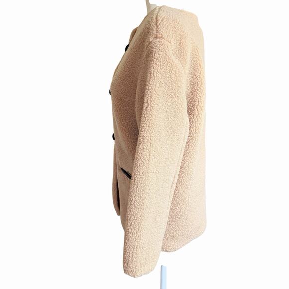 J Crew Factory Coat Women's Sherpa Toggle Beige XSP Petite Bohemian Boho - Picture 2 of 7